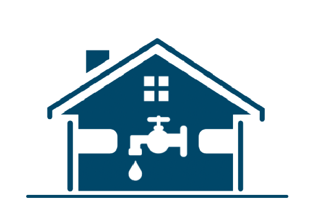 Fragment logotypu ZOGKiM w Sidrze przedstawiający dom z wpisanym wewnątrz kranem i spadającą kroplą wody.